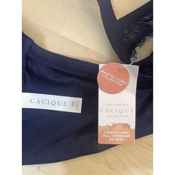Cacique Blue Lightly Lined Full Coverage No Wire Mastectomy Collection Bra 50C - Picture 10 of 12
